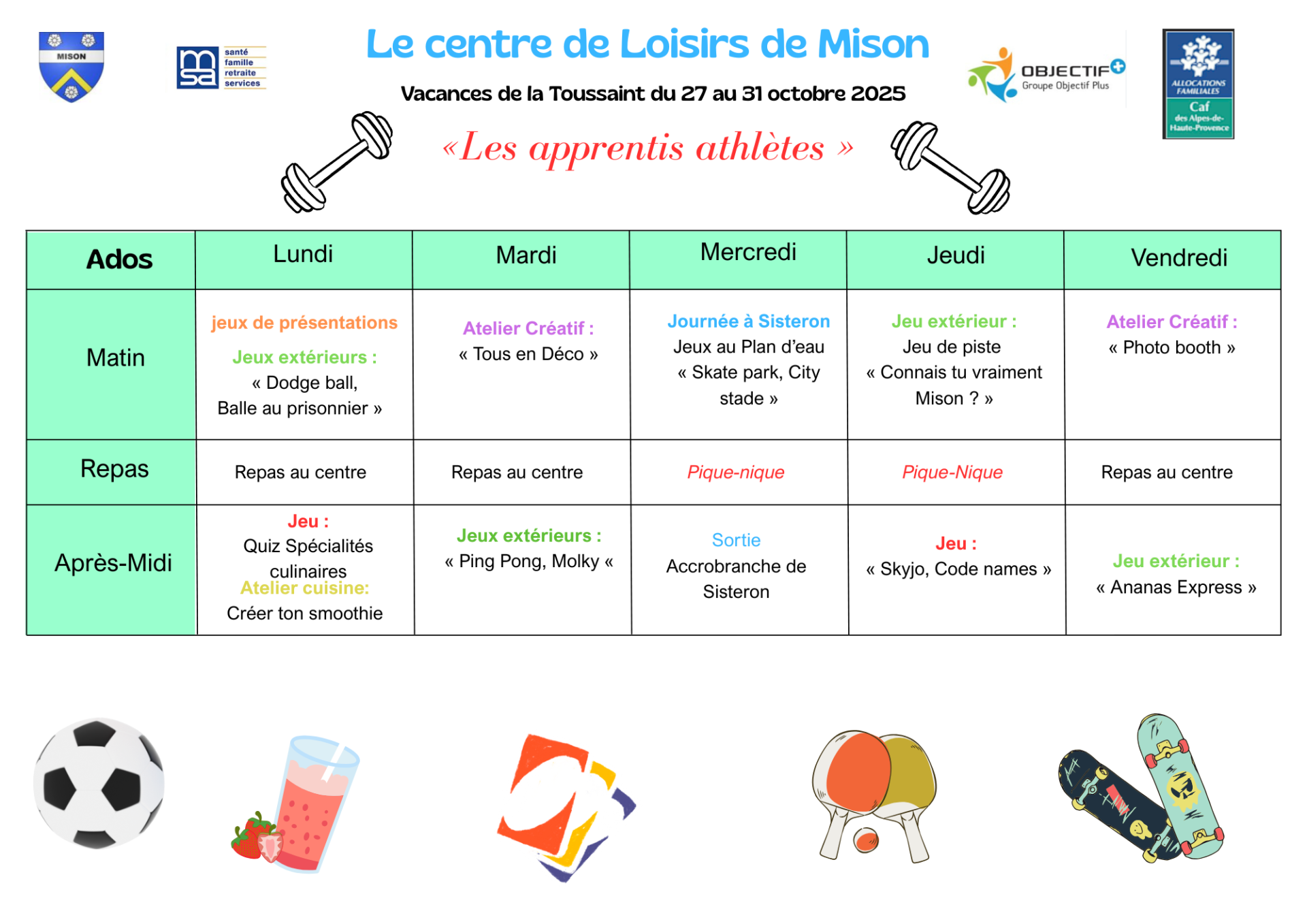 Programmes ados toussaint 2025